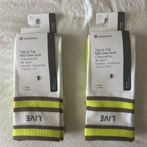 lululemon White Socks with Neon Yellow and Brown Stripes (2-Pack)
